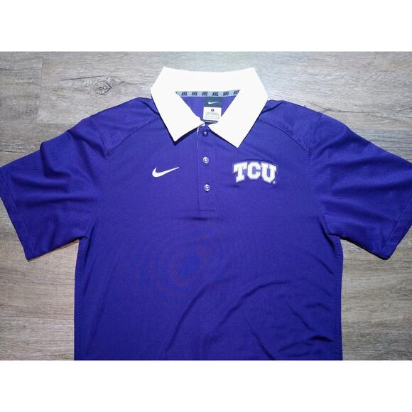 Nike TCU Horned Frogs Mens Purple Short Sleeve Polo Shirt Size Small Dri Fit - Picture 2 of 4